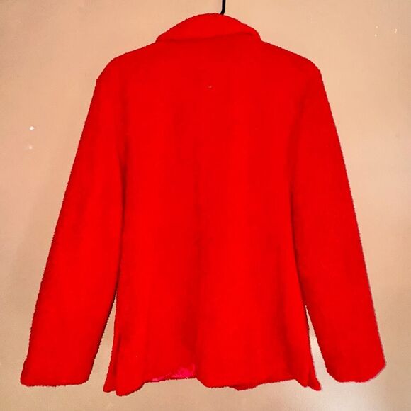 Annie Alexander Women's Sherpa Open Front Collared Jacket in Red - Size 10 - Picture 8 of 8